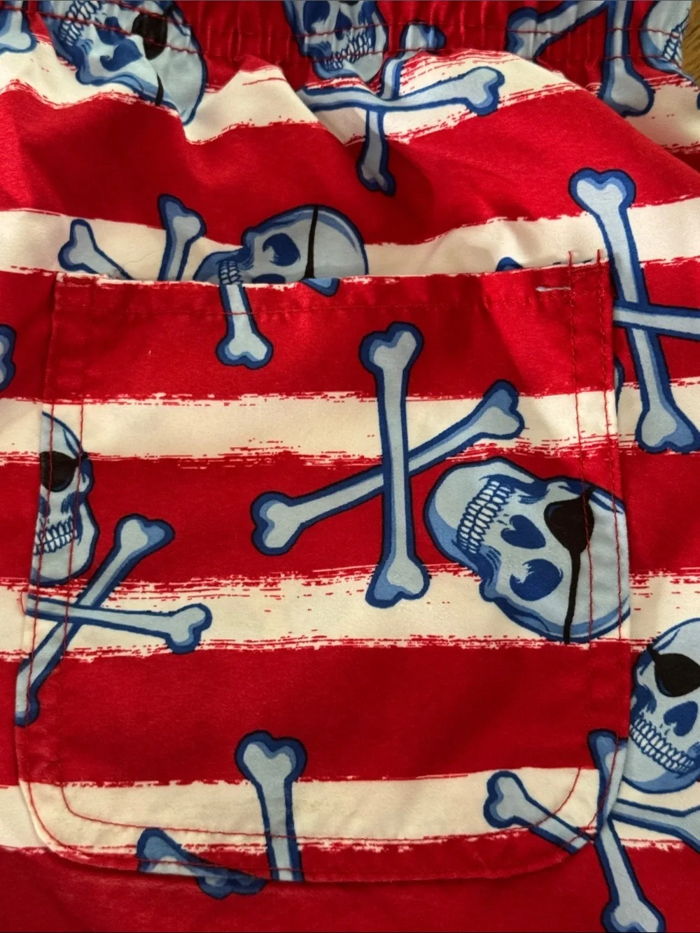 Wonder Nation boys red white striped pirate swim trunks size XXL.